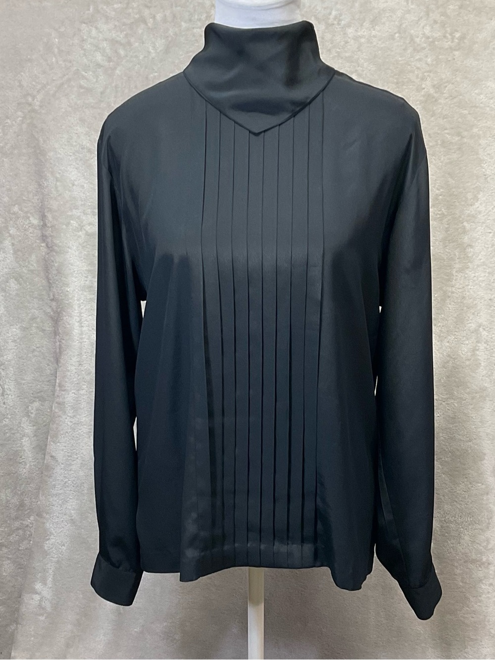 Vtg Christian Dior Chemises Black Button Pin Tuck Blouse Womens Sz 8
